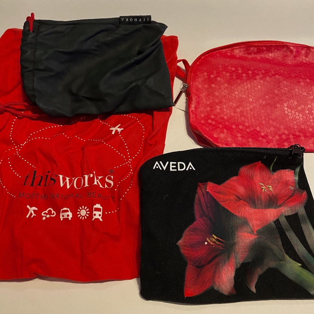 Red and Black Makeup Bag/Travel Bag Bundle - Aveda, Sephora, This Works